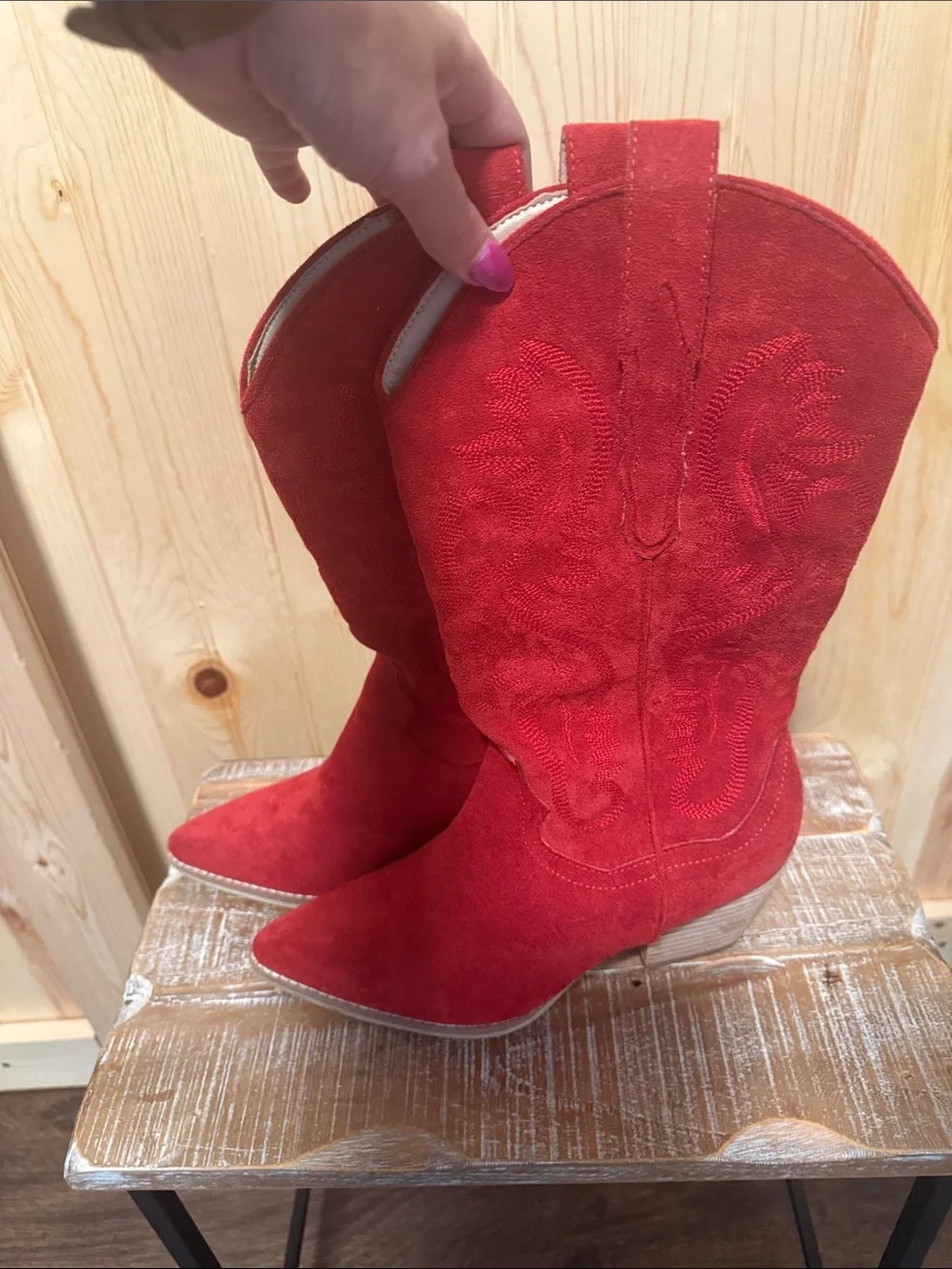 Women's Red Suede Western Boots